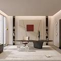 Modern Spacious Office Interior Design With Round Desk Artwork And Floor to Ceiling Windows