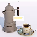 Gray Ceramic Coffee Pot With White Cup Sugar Packet And Spoon On Saucer