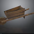 Vintage Rustic Wooden Wheelbarrow With Wooden Bucket Handles And Single Wooden Wheel