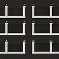 Decorative Fence Railings with White Pillars and Black Metal Design Variations 3d model