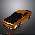Orange Two Door Muscle Car With Black Hood And Shiny Exterior Design