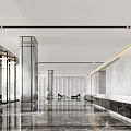 Modern Luxurious Hotel Lobby Interior With Marble Walls Metal Pillars And Reception Desk