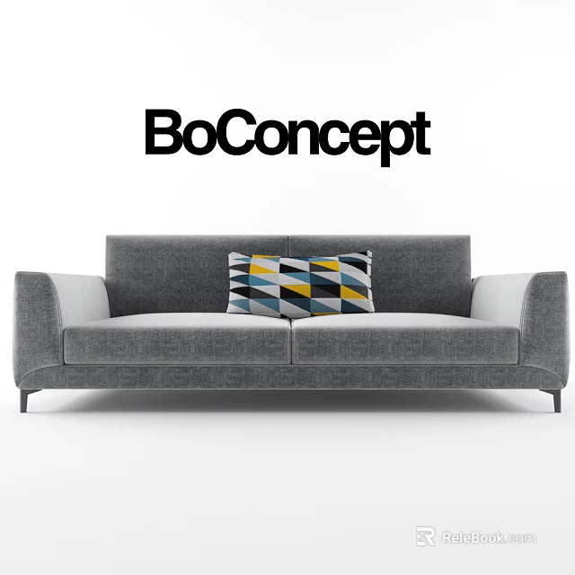 BoConcept Modern Two Seater Gray Sofa With Geometric Pattern Cushion 3d model 