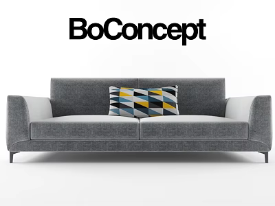 BoConcept Modern Two Seater Gray Sofa With Geometric Pattern Cushion 3d model
