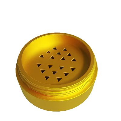 Golden Round Container With Triangle Holes And Smooth Surface Design 3d model