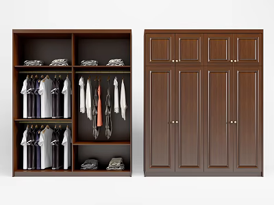 New Chinese Style Solid Wood Wardrobe Four-Door Wardrobe Bedroom Wardrobe Finished Wardrobe 3d model