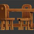 Wooden Dining Chairs With Rustic Design And Matching Dining Table And Stool 3d model