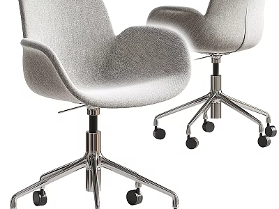 Modern Gray Fabric Armchair With Swivel Metal Base And Rolling Wheels 3d model