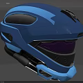 Blue Futuristic Helmet with Transparent Visor and Detailed Black Accents Modern Protective Gear Design