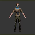Adventurous Character With Sunglasses Blue Scarf Brown Jacket Green Pants And Binoculars