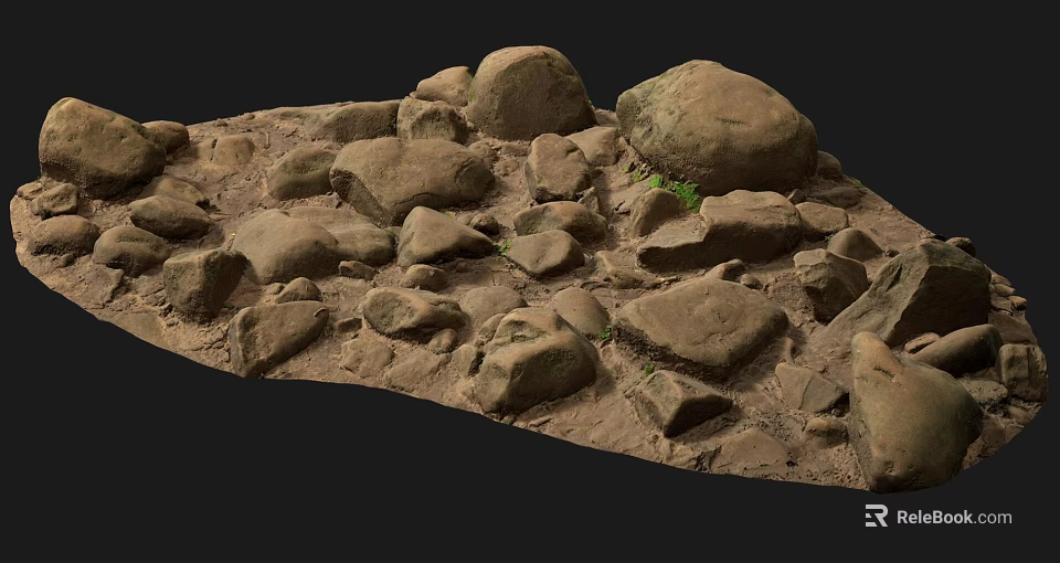 Natural Stones And Wood Pile With Mossy Texture In Outdoor Setting 3d model 