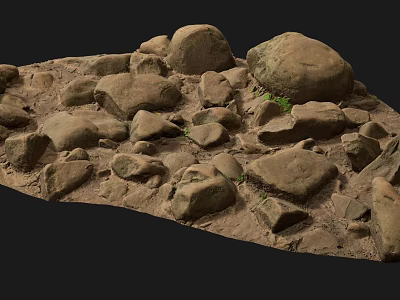 Natural Stones And Wood Pile With Mossy Texture In Outdoor Setting 3d model