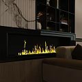 Cozy Living Room Modern Fireplace With Realistic Flames And Wooden Bookshelf Interior Design