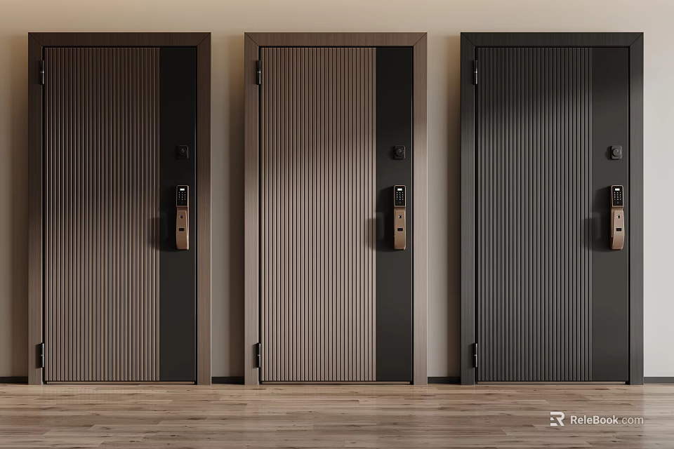 Modern Security Doors With Different Textures And Stylish Metallic Handles 3d model 