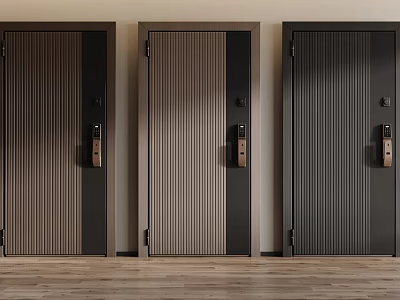 Modern Security Doors With Different Textures And Stylish Metallic Handles 3d model