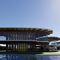Modern Architectural Building With Unique Dome Structures On Waterfront Coastal Area 3d model
