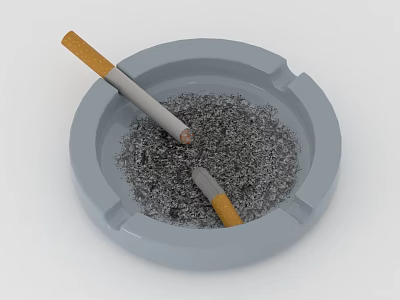 Elegant Round Gray Ashtray Decorative Ornament Set With Cigarettes And Ash 3d model