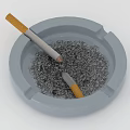 Elegant Round Gray Ashtray Decorative Ornament Set With Cigarettes And Ash 3d model