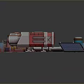 3D Rendered Computer Equipment Scene With Large Red Silver Machine Solar Panels And Monitors