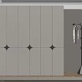 Modern White Wardrobe Interior Design With Geometric Patterns And Coat Rack