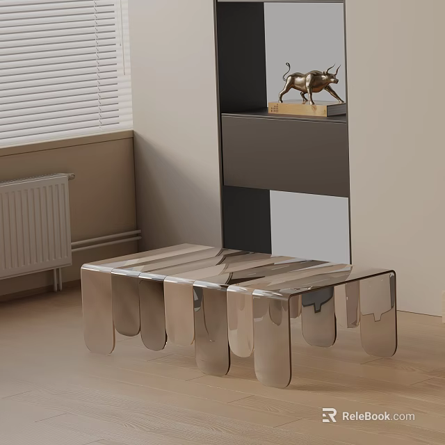 Modern Transparent Coffee Table Set With Unique Legs Grey Black Shelf And Golden Bull Decor 3d model 
