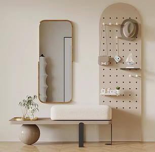 Cream Style Shoe Changing Stool Hole Board Wall Decoration Pendant Mirror 3d model