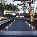 Modern Garden Feature Wall Design With Water Feature Pathway Lighting And Trees 3d model