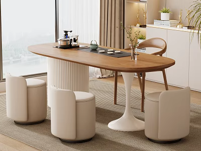 Japanese Style Cream Style Tea Table and Chair Combination Tea Table Tea Table Tea Chair Big Board Table Tea Table Meeting Table 3d model