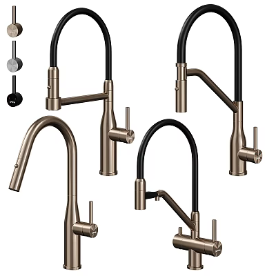 Sleek Modern Kitchen Faucets With Black Handles And Brushed Gold Finish Design 3d model