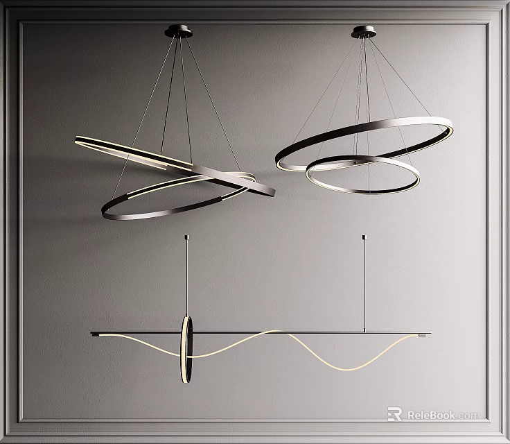 Modern Interior Pendant Lights With Circular And Curved Metallic Ring Design Features 3d model 