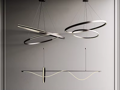 Modern Interior Pendant Lights With Circular And Curved Metallic Ring Design Features 3d model