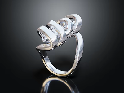 Modern Silver Ring Featuring Twisted Intertwined Bands And Polished Shiny Finish 3d model
