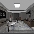 Modern Minimalist Living Dining Room Open Concept With Marble Floor Gray Tone Sofa And Artwork