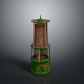 Traditional Architectural Decorative Multi layer Lantern Structure with Green Base and Brown Frame
