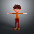 Child 3D Character With Brown Hair Orange Shirt Red Pants Arms Outstretched Standing