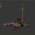 Vintage Style Boat Model With Red Green Hull Tall Mast And Small Cabin