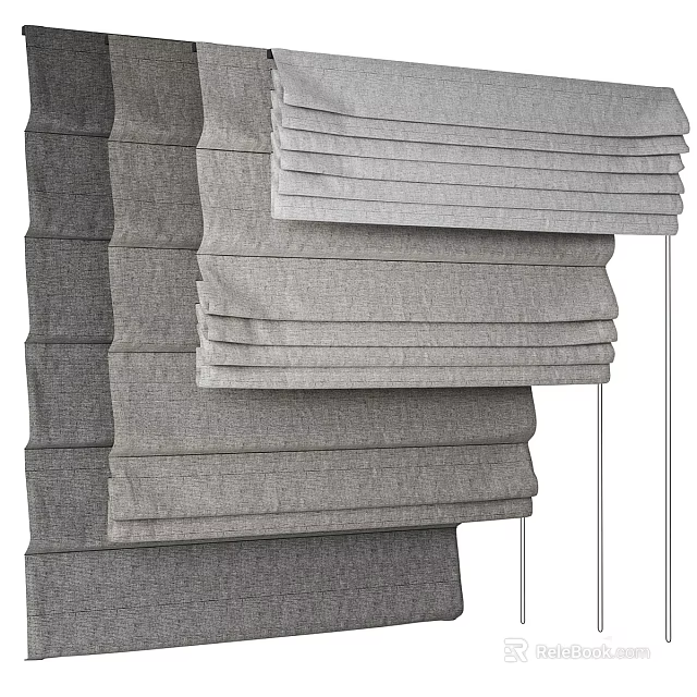 Gray Curtains With Stacked Fabric Layers And Soft Texture For Home Decor 3d model