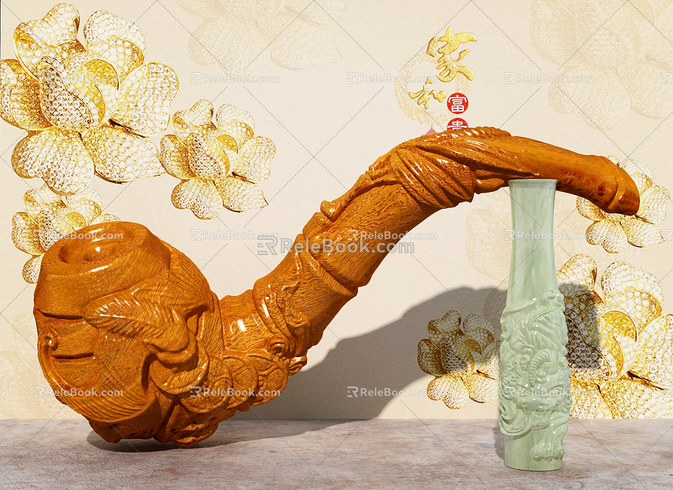 Chinese pipe wood carving pipe 3d model