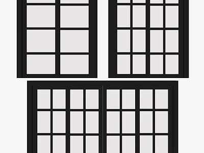 Modern Casement Windows With Black Frames And Various Grid Patterns Design 3d model