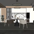 Modern Restaurant Interior Design With Dining Table Chairs Pendant Light And Cabinets 3d model