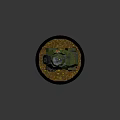 Green Tank Model with Red Star Four Wheels on Black Circular Base and Autumn Leaves