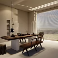 Modern Minimalist Wooden Tea Table And Chairs In Bright Interior With Natural Light