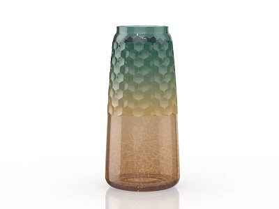 Decorative Glass Vase With Honeycomb Texture And Gradient Green To Brown Color Design 3d model