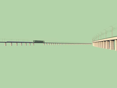 Modern Road Infrastructure Featuring Long Bridge With Street Lamps And Concrete Piers 3d model