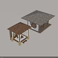Traditional Landscape Pavilion With Wooden Structure Tile Roof Circular Window And Open Design