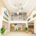 Bright Kindergarten Interior With Two Story Space Staircase Green Plants And Decorative Lights 3d model