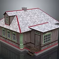 Wooden House With Gray Roof Red Trim Green Accents Windows Porch And Chimney
