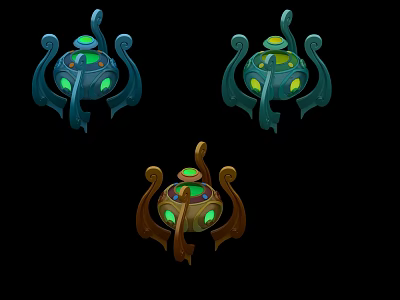 Fantasy Style Decorative Ornaments With Blue Brown Hues And Green Glowing Accents 3d model
