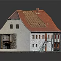 Traditional Residential Building Featuring Red Tiled Roof Multiple Chimneys Beige Walls And Black Wooden Frames
