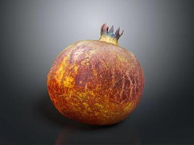 Ripe Pomegranate With Vibrant Red Yellow Textured Skin And Distinctive Crown Top On Dark Background 3d model